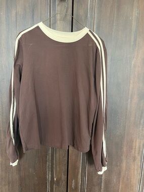 bohme Brown Long Sleeve Tee with Cream Stripes